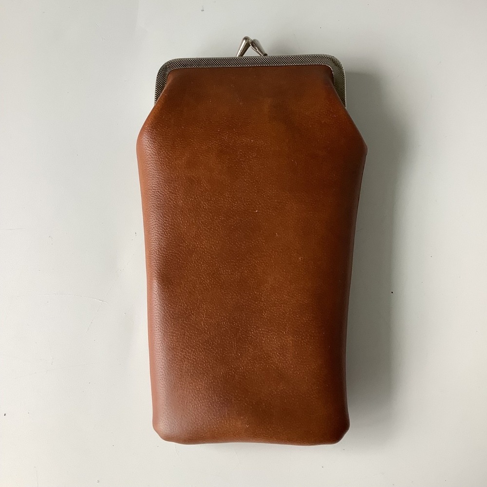 Vintage Brown Vinyl Glasses Case Kiss Snap Closure